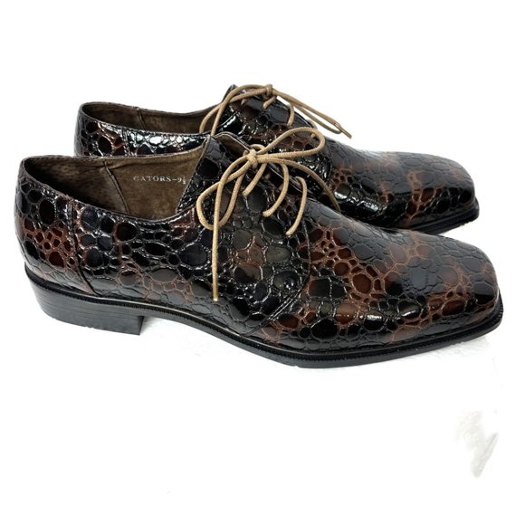 VTG Zoot Suit Faux Alligator Oxford Formal Dark Brown Dress Shoe Rare OOAK NWOT - Picture 6 of 14
